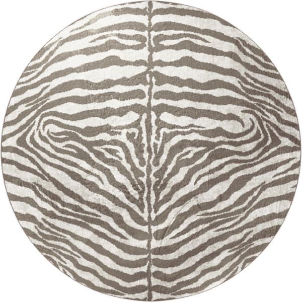 8' Round Beige Animal Print Runner Rug