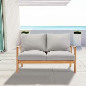 Orlean Eucalyptus Wood Outdoor Loveseat in Natural with Light Gray Cushions