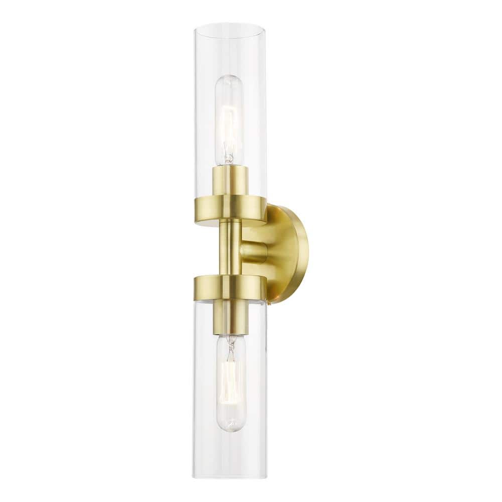 Ludlow Sleek Urban 2-Light Vanity Sconce in Satin Brass with Clear Glass