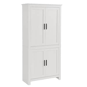 White 64 in. Kitchen Pantry, Freestanding Storage Cabinet with 3-Adjustable Shelves for Kitchen, Dining or Living Room