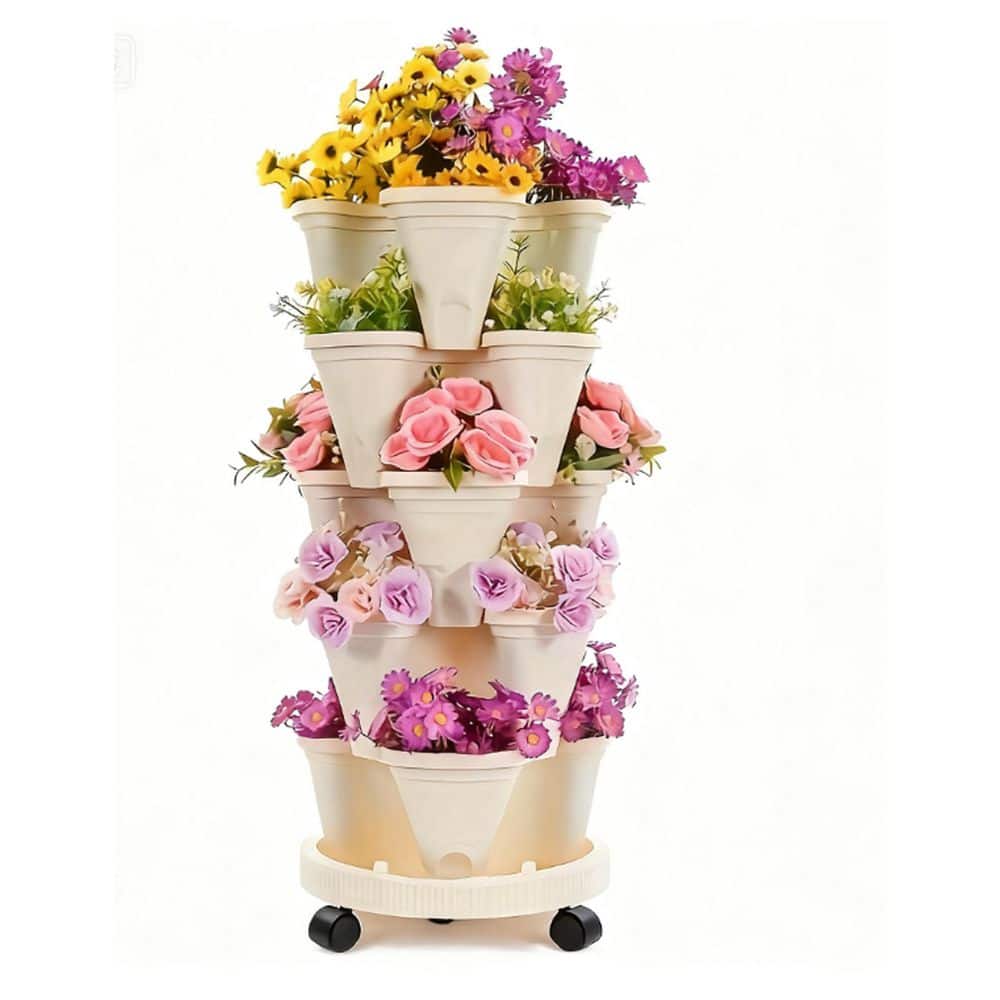 16-Piece Set of 5-Tier Plastic Stackable Vertical Garden Planters