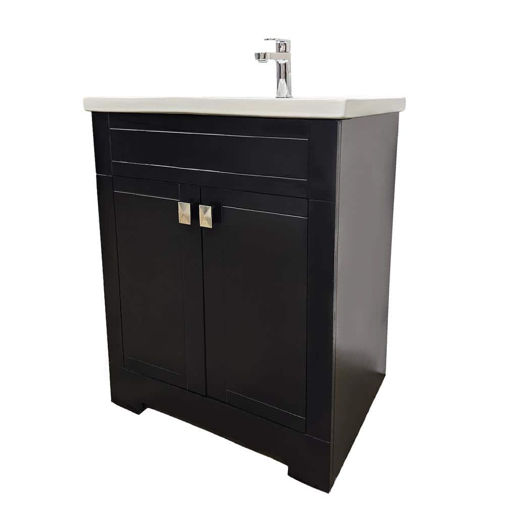 Trenta 24" Black PVC Freestanding Bathroom Vanity with White Ceramic Top