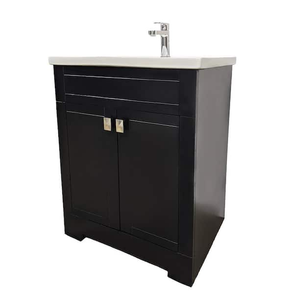 24 in. W x 22 in. D x 33 in. H Trenta Vanity in Black with White Ceramic Vanity Top