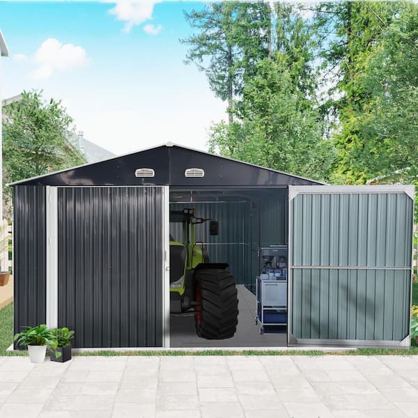 13 ft. W x 20 ft. D Metal Outdoor Storage Shed/ Garage / Carport Shed with 2-Doors and 4 Vents Black
