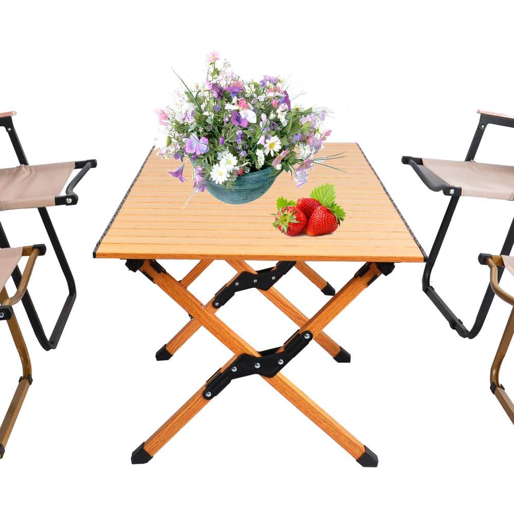 47 in. Antique Yellow Rectangular Portable Aluminum Picnic Table Outdoor Fo
