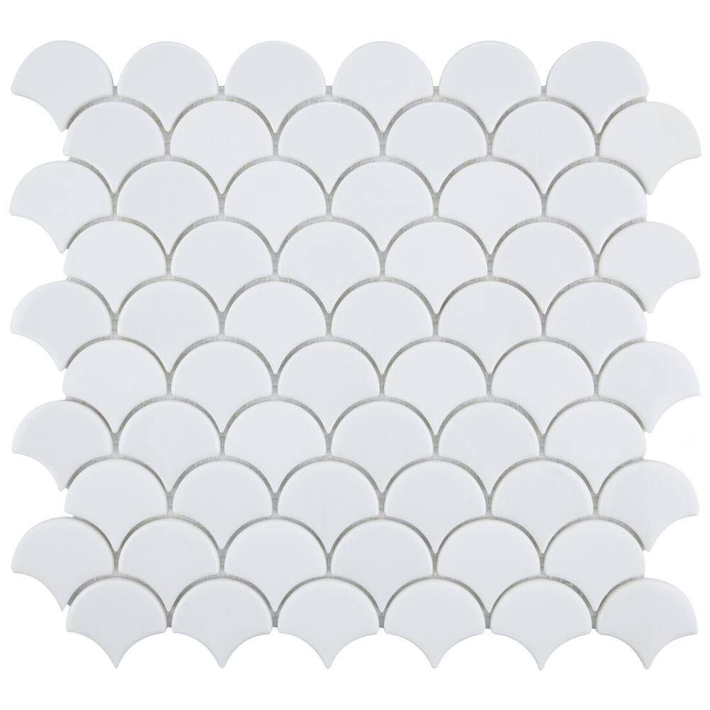 Merola Tile Expressions Scallop White 111/4 in. x 12 in. x 7 mm Glass