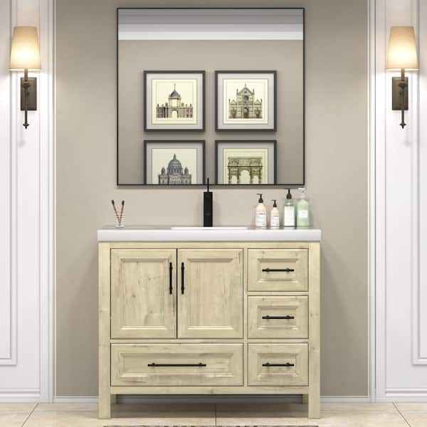 VIV 42 in. W x 20 in. D x 35 in. H Single Sink Freestanding Bath Vanity in Pale French Oak with White Acrylic Top
