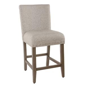 34.5 in. Gray and Brown Low Back Wood Frame Counter Stool with Fabric Seat