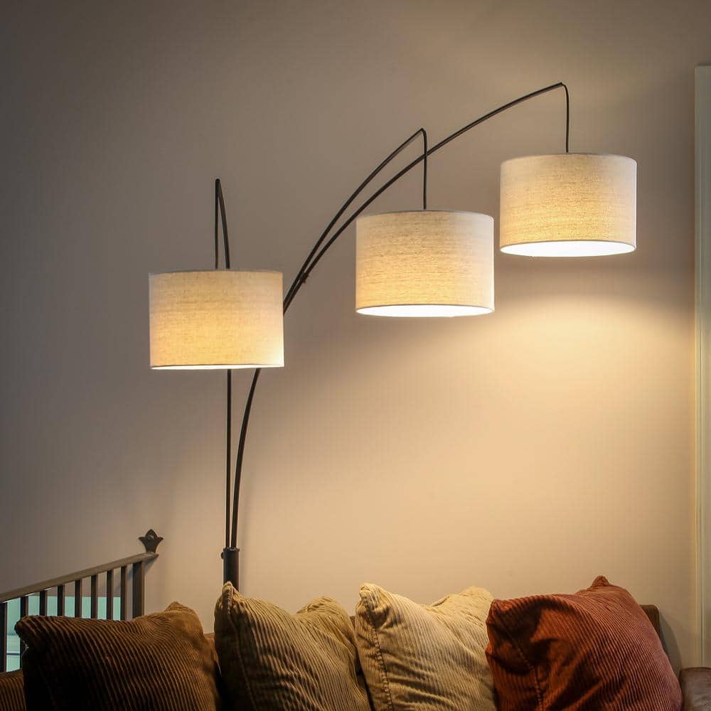 Trilage Black Adjustable 3-Light LED Floor Lamp with Fabric Shades
