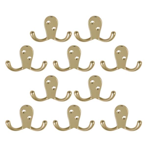 Double Robe Hook in Polished Brass (10-Pack)
