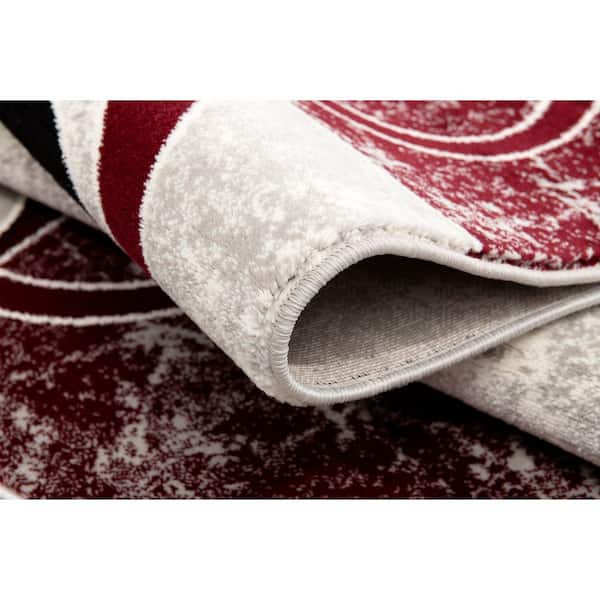 Montage, Red Grey, Modern 2 ft. x 9 ft. Geometric Indoor Runner Rug