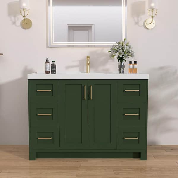 NTQ 48 in. W. x 22 in. D x 36 in. H Bathroom Vanity Single Sink Freestanding Bath Vanity Cabinet Green with White Resin Top