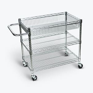Large Wire 30 in. W x 18 in. D x 30 in. H Utility Cart Chrome Plated Steel Finish