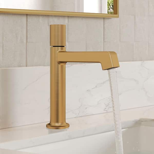 Heavy-Duty Single Handle Single Hole Brass Bathroom Faucet with Pop-Up Drain, PVD Finish in Brushed Gold