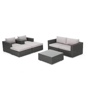 Santa Rosa Grey 7-Piece Faux Rattan Patio Conversation Set with Silver Cushions