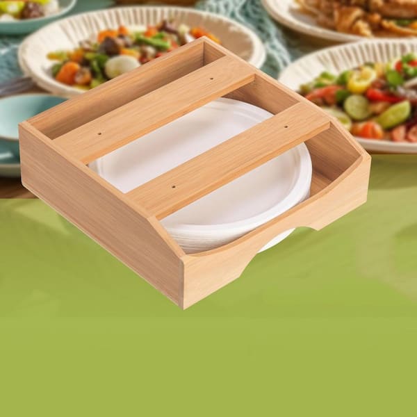 Wudkey 10 Inch Bamboo Paper Plate Dispenser, Under Cabinet and