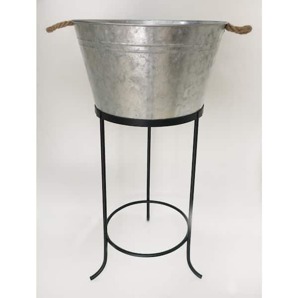 Hampton Bay 32 in. Galvanized Metal Outdoor Patio Ice Bucket with Stand