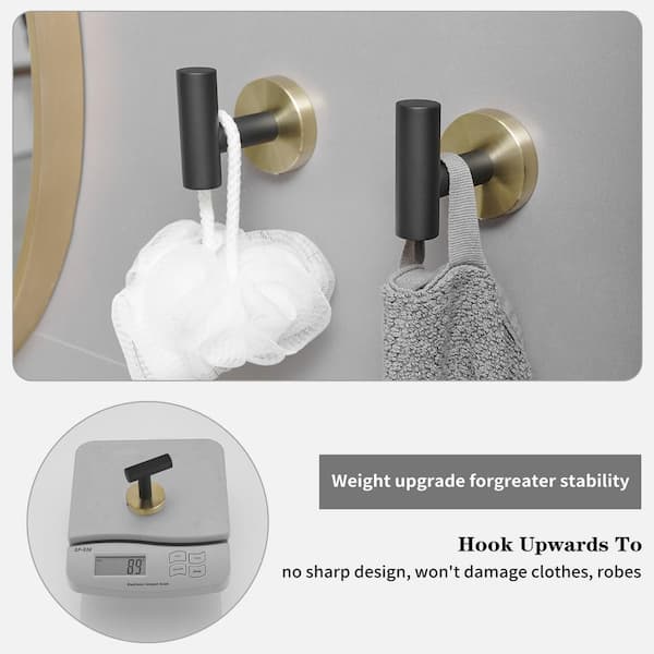 6-Piece Bath Hardware Set with Towel Ring Toilet Paper Holder Towel Hook Towel Bar Included Wall Mount in Gold Black