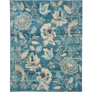 Tranquil Turquoise 8 ft. x 10 ft. Floral Modern Area Rug