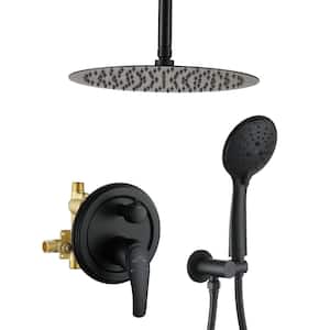 5-Spray Patterns with 2.35 GPM 12 in. H Ceiling Mount Dual Shower Heads with Valve Included in Matte Black