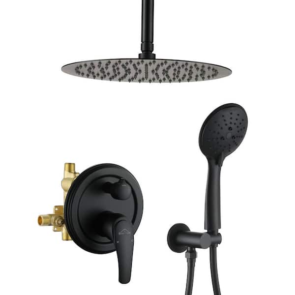 Boyel Living 5-Spray Patterns with 2.35 GPM 12 in. H Ceiling Mount Dual Shower Heads with Valve Included in Matte Black
