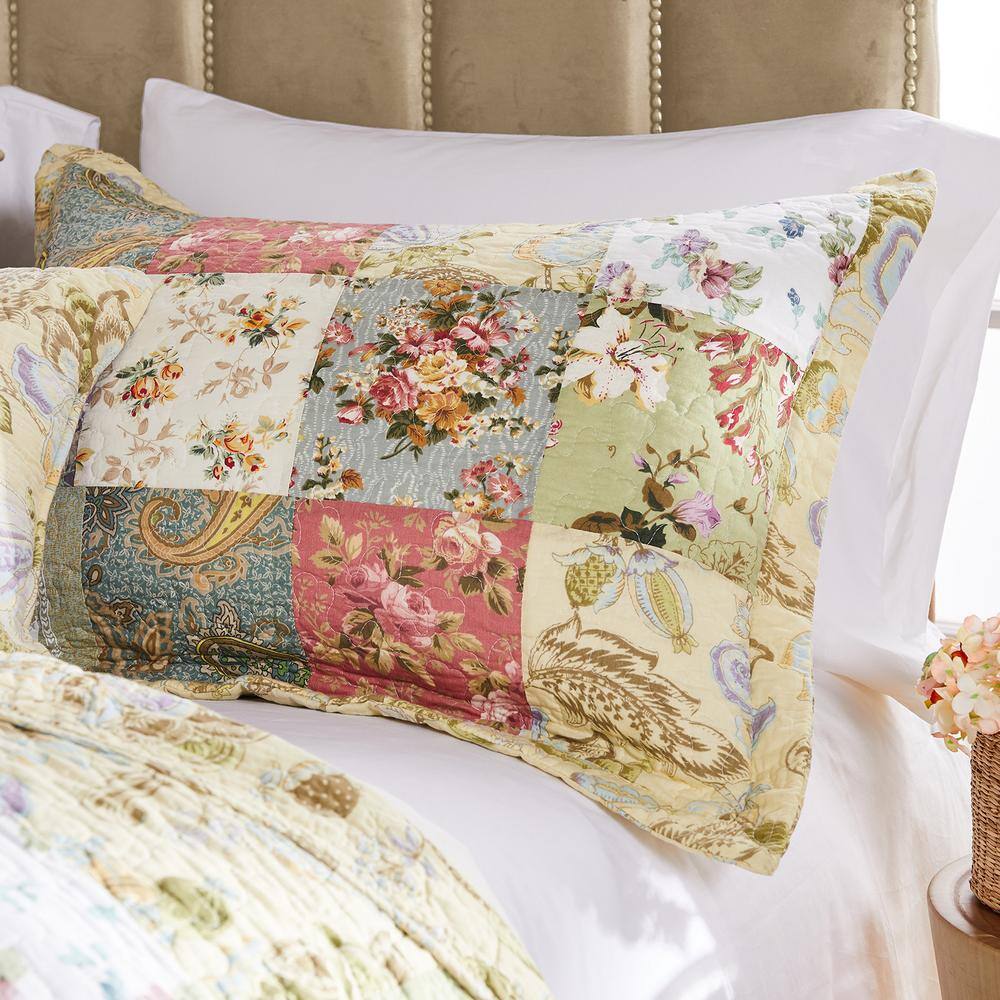 Blue Cotton Twin Reversible Patchwork Bedspread Set