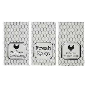Down Home Soft White Country Black Graphic Chicken Crossing Cotton Kitchen Tea Towel Set (Set of 3)