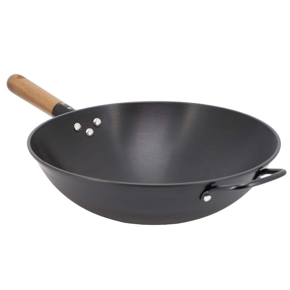 Gibson Home Welton 13.5 in. Carbon Steel Wok with Wood Handle in Black ...