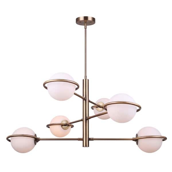 CANARM Cosima 6-Light Gold Chandelier with Opal Glass Shades