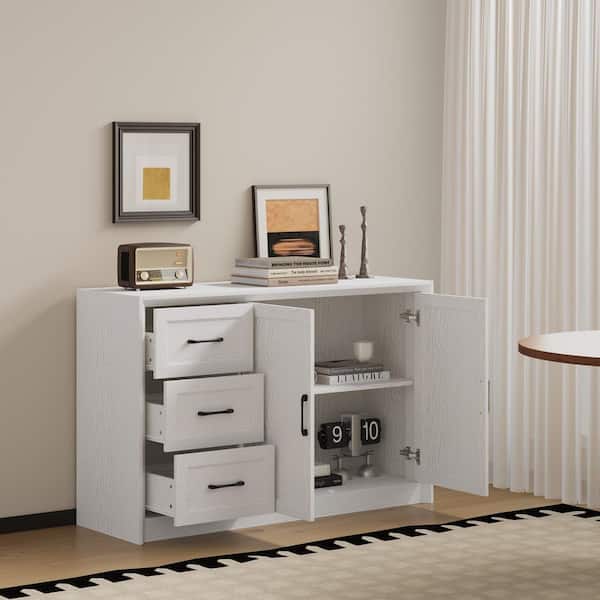 Light Oak Wood Top Buffet Sideboard with 3 Drawers, Double Doors, Smooth Slides, Kitchen and Dining Storage Server