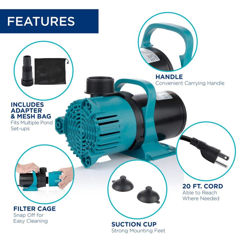 3000 GPH Teal Energy-Saving Outdoor Pump with Mesh Bag