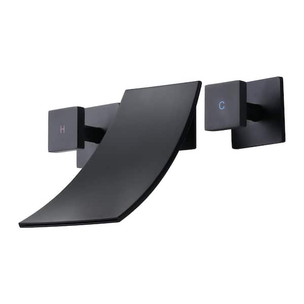 Knob 2-Handle Wall-Mount Waterfall Roman Tub Faucet in. Matte Black