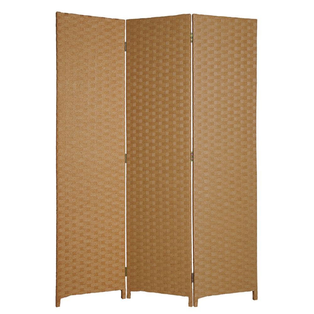 Benjara Light Brown 3 Panel Wooden Foldable Room Divider with ...