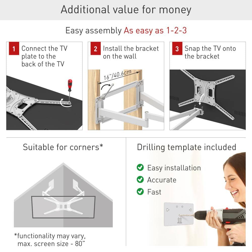 White Extra Long Dual Arm Full Motion TV Wall Mount