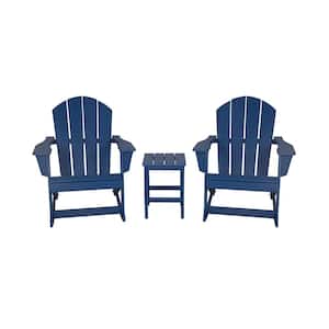Iris Outdoor Rocking Poly Adirondack Chairs With Side Table Set in Navy Blue (3-Piece)