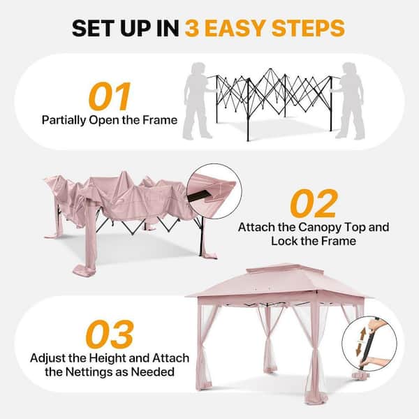 COOS BAY 11 ft. x 11 ft. Pink Steel Pop-Up Gazebo with Mosquito
