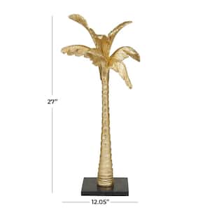 9 in. x 27 in. Gold Polystone Palm Tree Sculpture