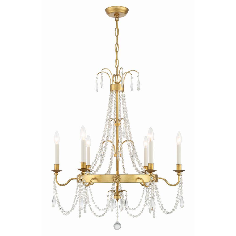 Maizey Antique Gold 6-Light Crystal Chandelier