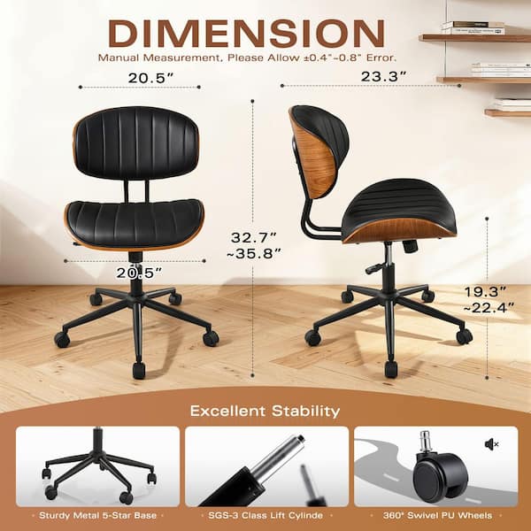 Allwex Cro PU Leather Swivel Ergonomic Armless Office Task Chair