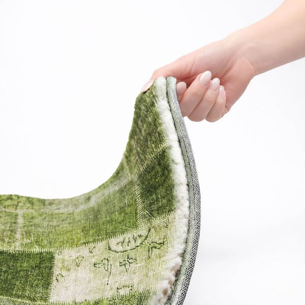 Dream Shag Premium Machine Washable Abstract ADS631 Olive 8 ft. x 8 ft. Round Rug