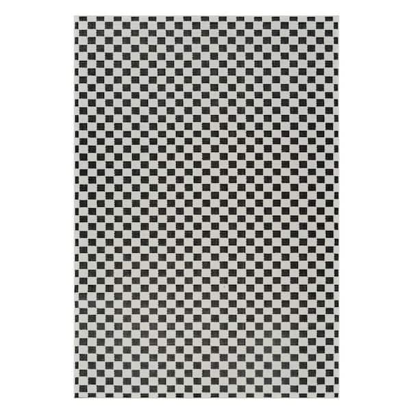 Black, White 5 ft. x 7 ft. Woven Geometric Polypropylene Rectangle Indoor/Outdoor Area Rug