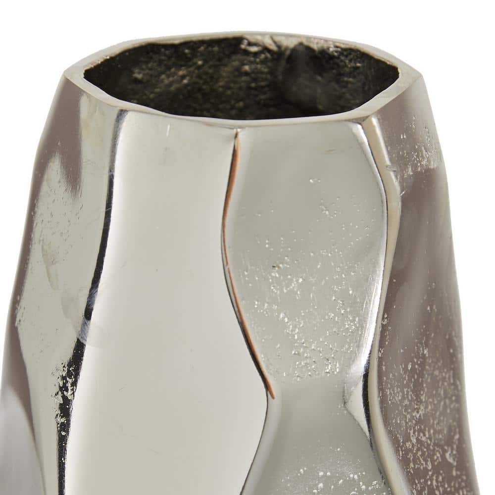 14.85" Silver Geometric Aluminum Metal Decorative Vase