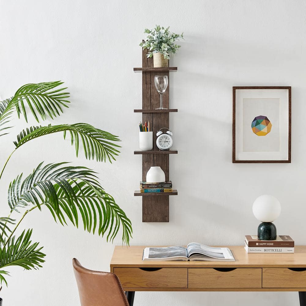 Hickory 4-Tier Floating Wall Shelf Unit
