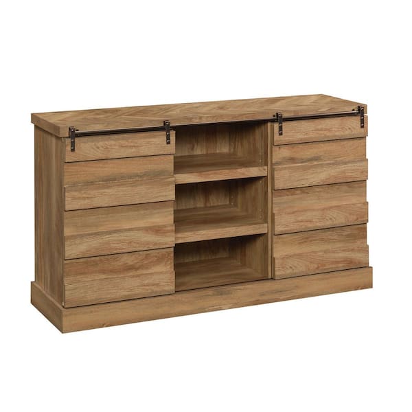 SAUDER Cannery Bridge 59 in. Sindoori Mango Engineered Wood TV Stand Fits TVs Up to 60 in. with Storage Doors