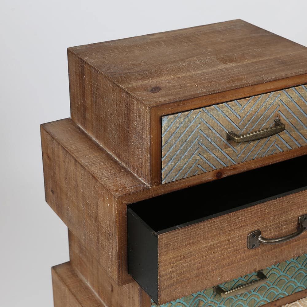 Mid-Century Brown 4-Drawer Wood Accent Chest with Metal Legs