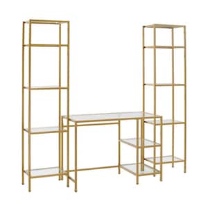 Aimee 78 in. Soft Gold Writing Desk with 2-Piece Etagere