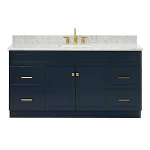 Hamlet 67 in. W x 22 in. D x 35.25 Single Sink Freestanding Bath Vanity in Midnight Blue with Carrara White Marble Top