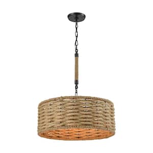 Weaverton 3-Light Oil Rubbed Bronze Chandelier With Wrapped Rope Shade