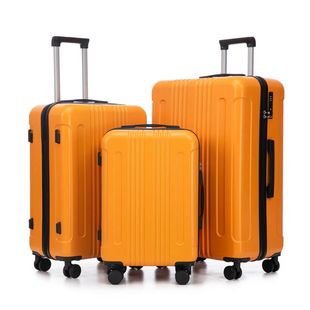 Tatahance 3-Piece Black & Orange ABS Hardside Spinner Luggage Set