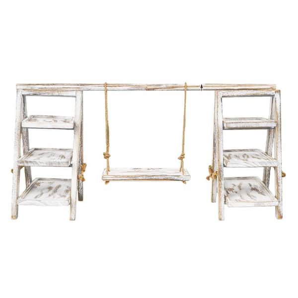 3-Tier Wooden White Cupcake Stand with Serving Tray, Foldable Display Stand for Parties, Weddings, Events